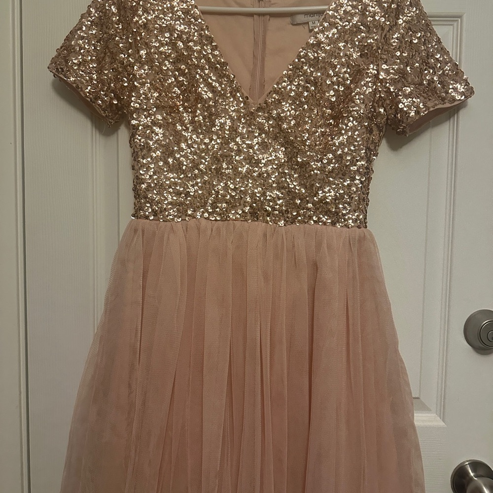 Rose gold sequins and pink tulle Mini Dress